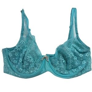 Victoria's Secret Body by Victoria Unlined Demi Bra Teal Blue Lace Mesh 34DDD